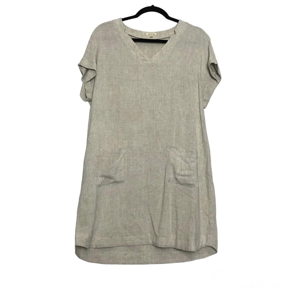 Jodifl Linen Blend V-Neck Shift Dress Womens Size S Coastal Beach Granola Girl